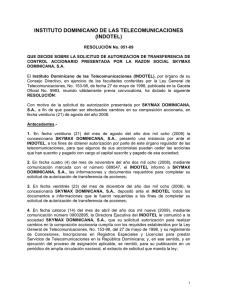 Res. 051-09 Traspaso Skymax Dominicana S. A.