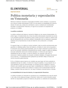 La política monetaria y la especulación en Venezuela