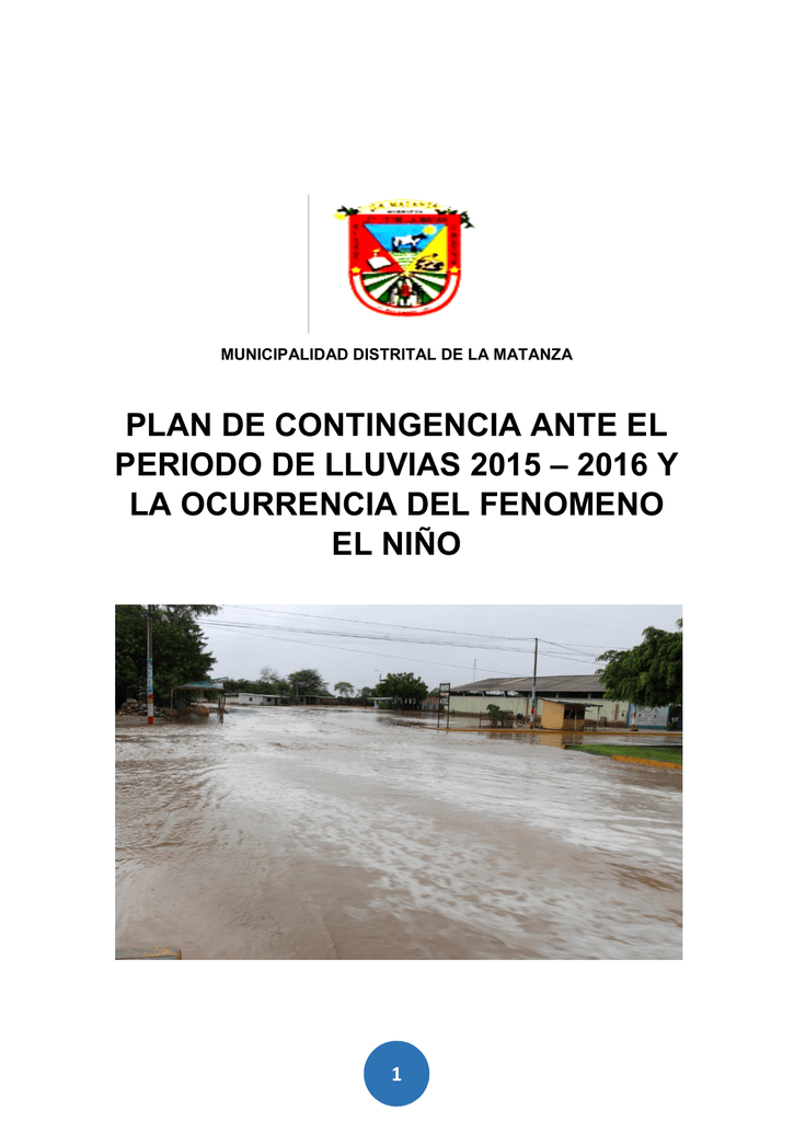 Plan De Contingencia Ante El Periodo De Lluvias 2015 – 2016 Y La