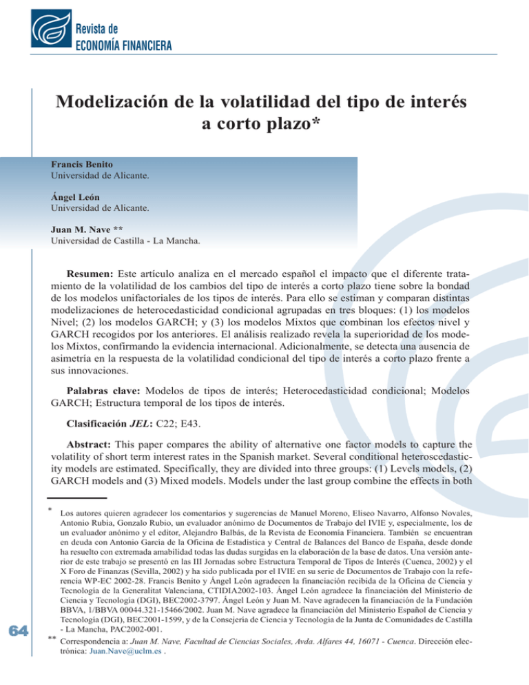 Modelización De La Volatilidad Del Tipo De Interés A Corto Plazo