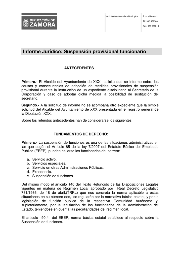 Informe Jurídico: Suspensión Provisional Funcionario