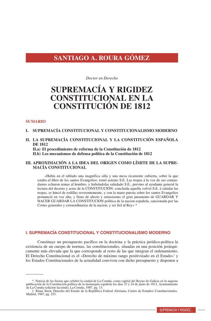 Supremacía Y Rigidez Constitucional... Santiago A. Roura Gómez