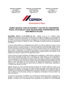 cemex anuncia tasa de interés y factor de conversión inicial