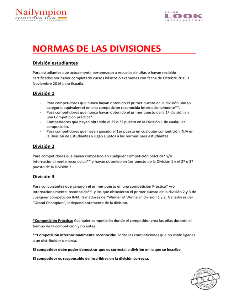 NORMAS DE LAS DIVISIONES