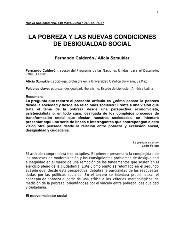 la pobreza y las nuevas condiciones de desigualdad social