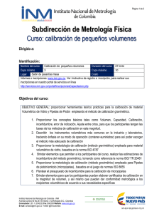 Calibración pequeños volúmenes. - Instituto Nacional de Metrología