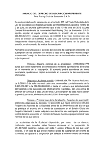 Anuncio del Derecho de Suscripción Preferente