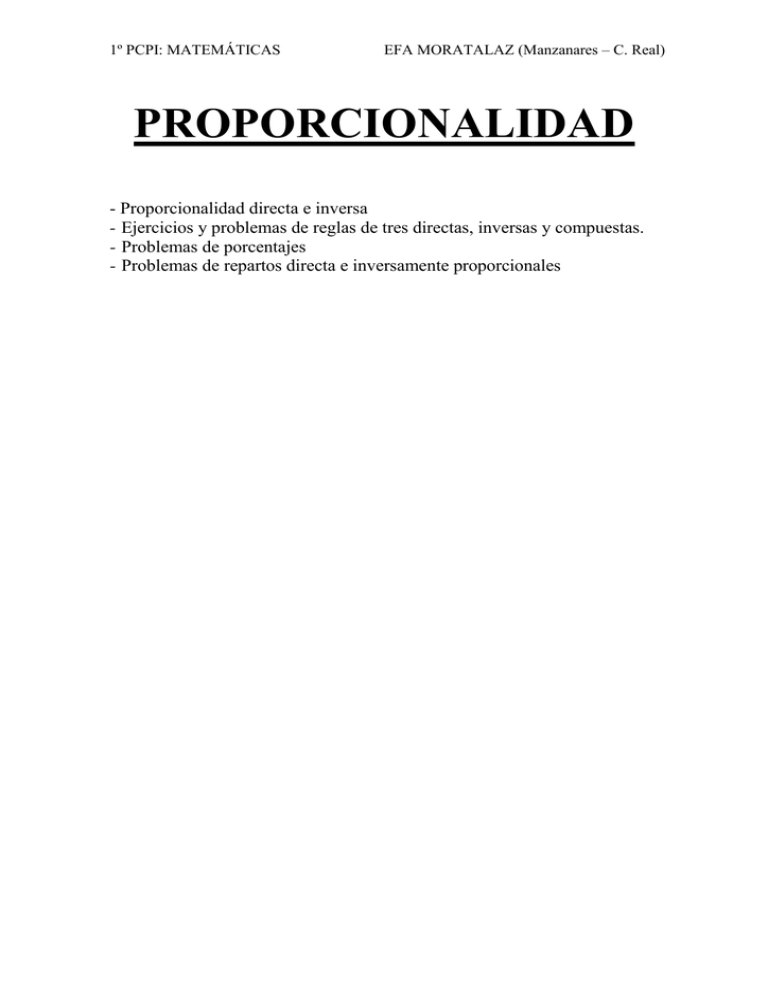 Ejercicios Y Problemas De Proporcionalidad