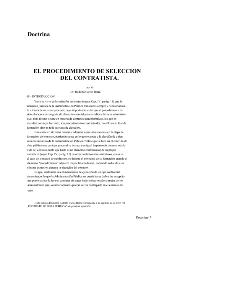 Doctrina EL PROCEDIMIENTO DE SELECCION DEL CONTRATISTA.