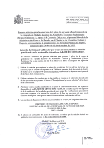 Acuerdo del Tribunal Calificador - Ministerio de Educación, Cultura