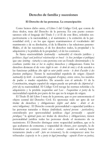 Derecho de familia y sucesiones El Derecho de las personas. La