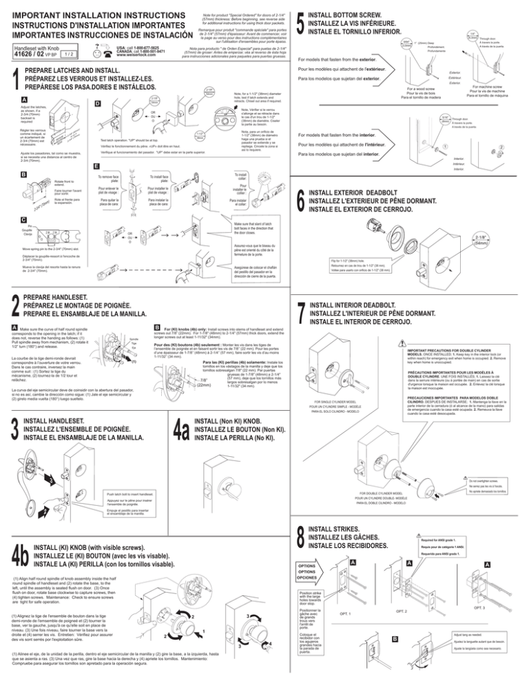 IMPORTANT INSTALLATION INSTRUCTIONS INSTRUCTIONS D