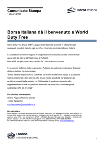 Borsa Italiana dà il benvenuto a World Duty Free