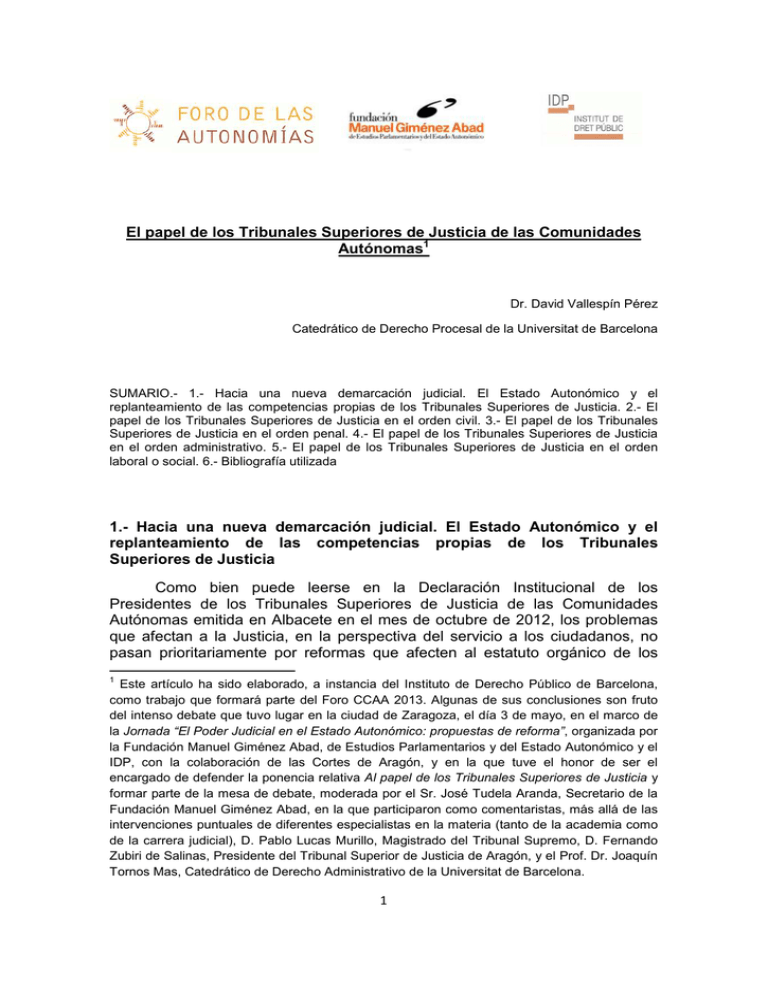 El papel de los Tribunales Superiores de Justicia de las