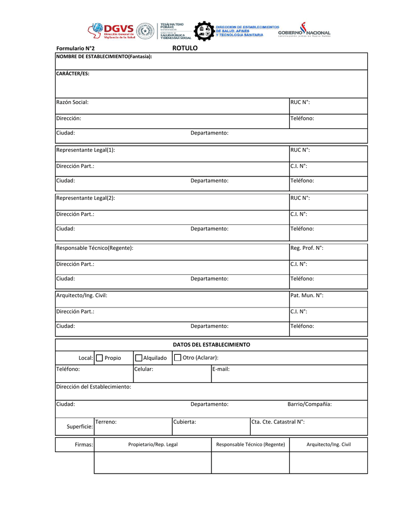 Rotulo De Establecimiento Formulario Nº 2