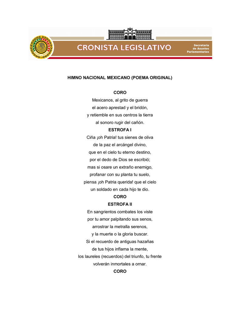 Himno Nacional Mexicano Poema Original Coro