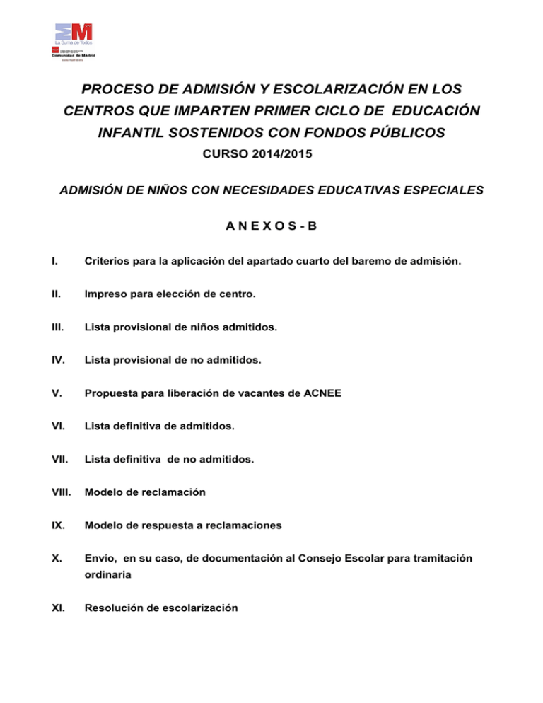 Anexo B Primer Ciclo NNE - Escuela Infantil Los Tajetes