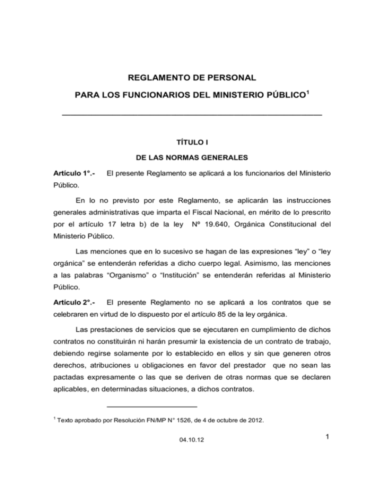 Reglamento De Personal Para Los Funcionarios Del Ministerio Público