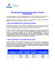 Precios públicos estudios de grado y master universitario