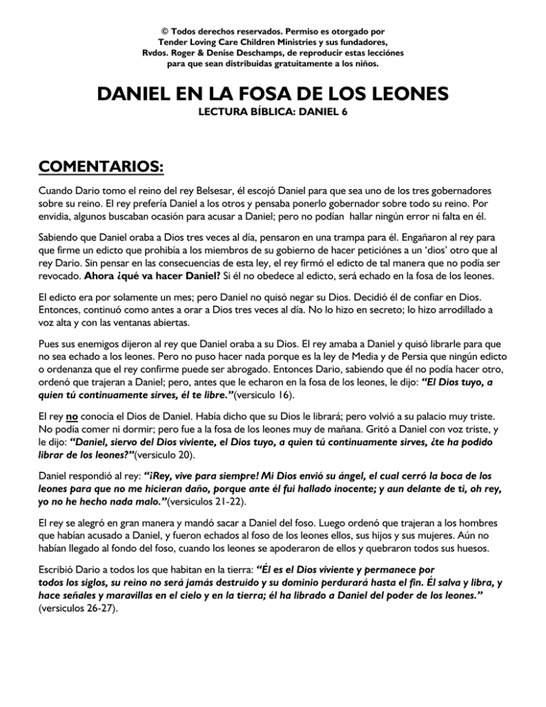 DANIEL EN LA FOSA DE LOS LEONES