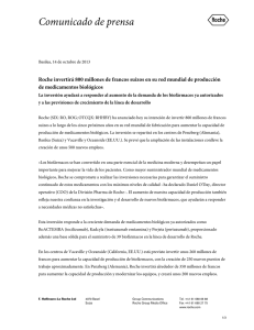 Roche invertirá 800 millones de francos suizos en su red mundial