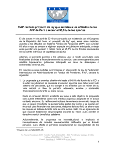 FIAP rechaza proyecto de ley que autoriza a los afiliados de las AFP