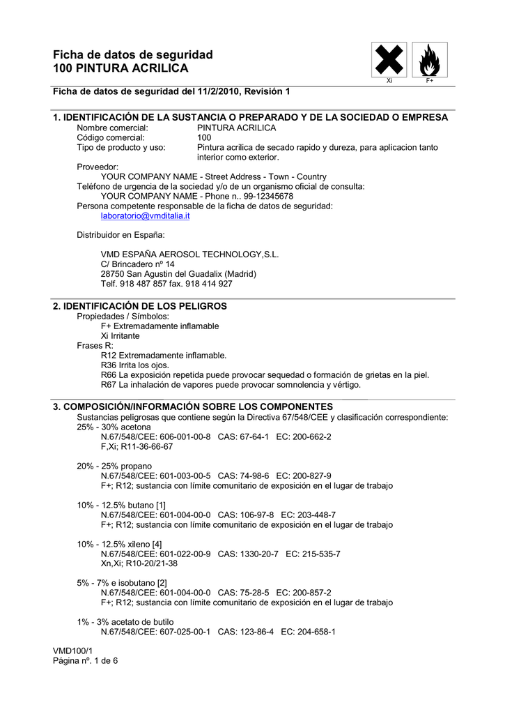 Ficha De Datos De Seguridad 100 Pintura Acrilica 9498