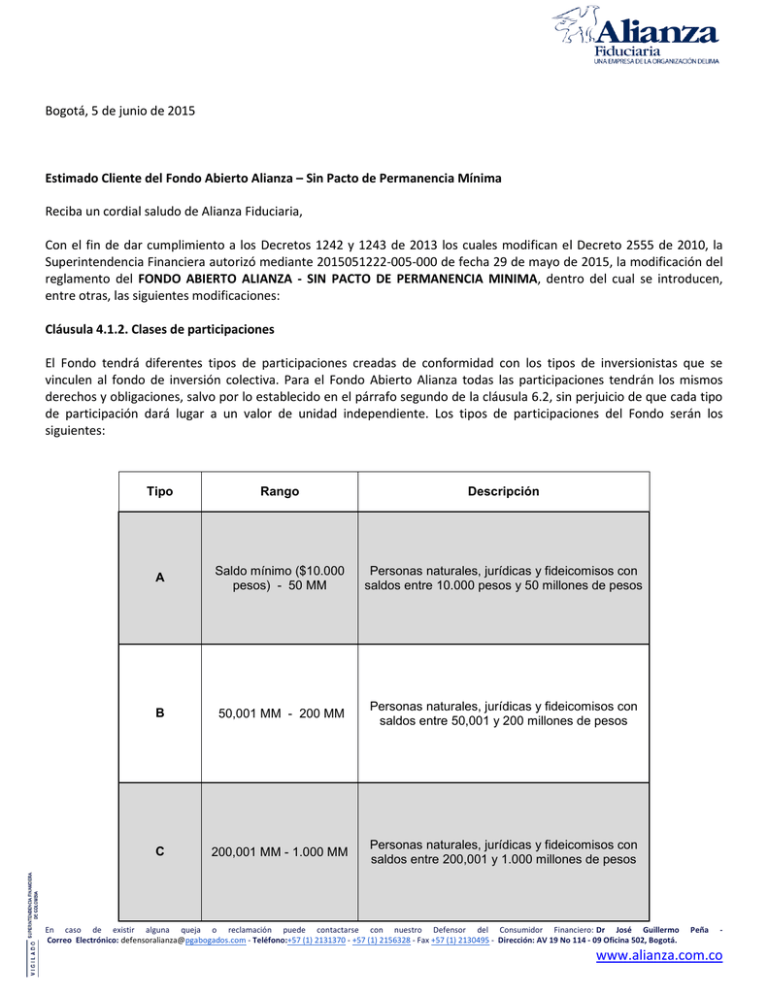 Carta Modificación Reglamento Fondo Abierto