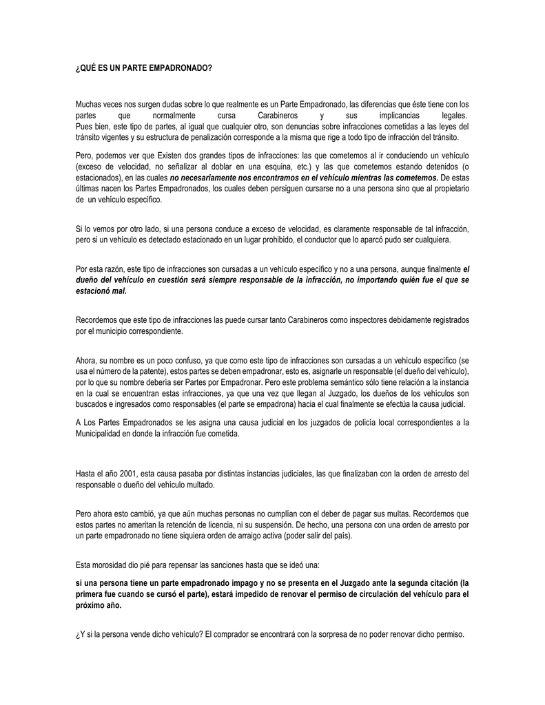 ¿QUÉ ES UN PARTE EMPADRONADO? Muchas