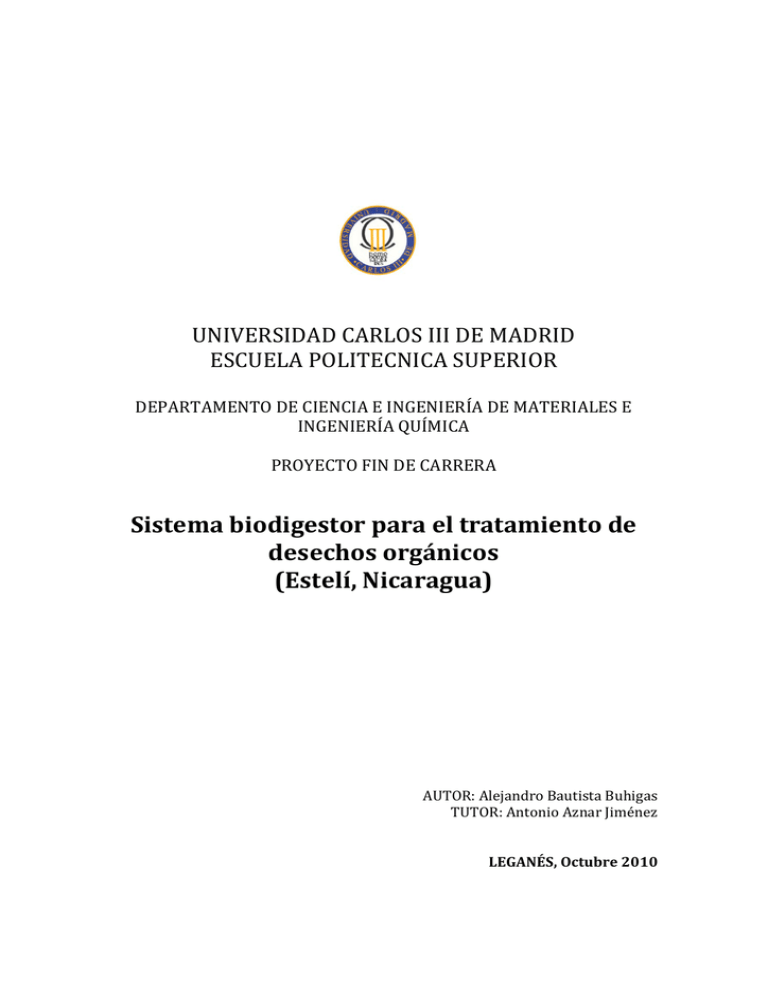 Sistema biodigestor para el tratamiento de