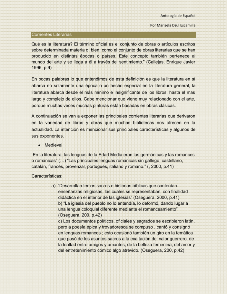 Corrientes Literarias Qu Es La Literatura El T rmino Oficial Es El