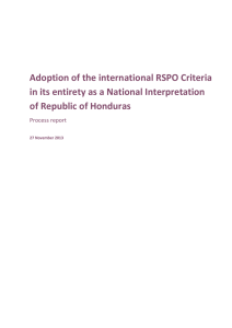 Adoption of the international RSPO Criteria in its entirety