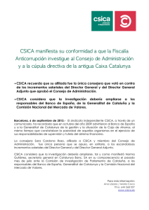 CSICA manifiesta su conformidad a que la Fiscalía Anticorrupción