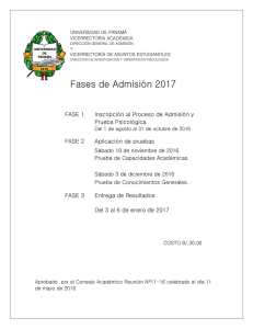 Fases de Admisión 2017 - Universidad de Panamá