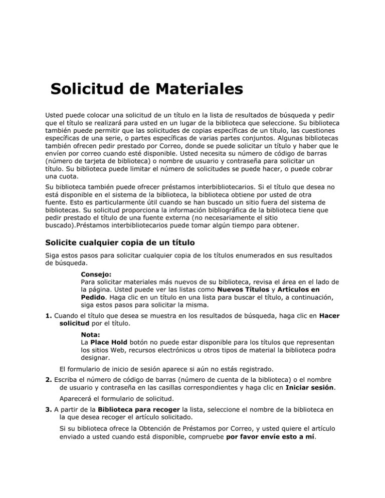 Solicitud De Materiales