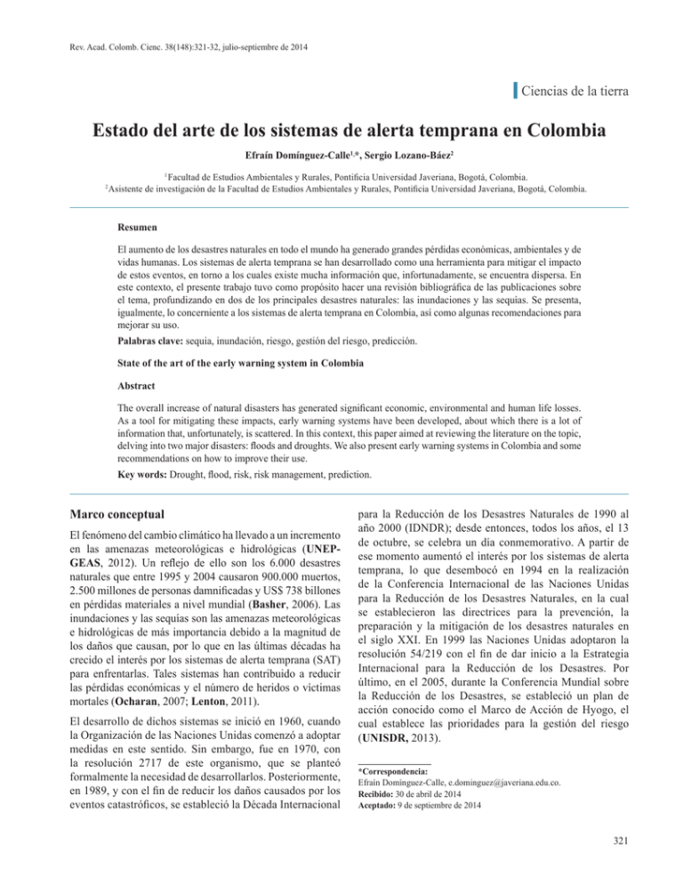 Estado Del Arte De Los Sistemas De Alerta Temprana En Colombia
