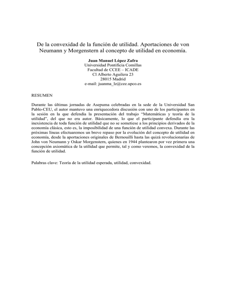 De La Convexidad De La Función De Utilidad. Aportaciones De Von