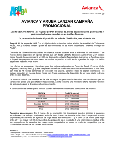 AVIANCA Y ARUBA LANZAN CAMPAÑA PROMOCIONAL