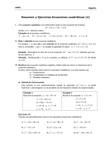 Resumen y Ejercicios Ecuaciones cuadráticas (2)