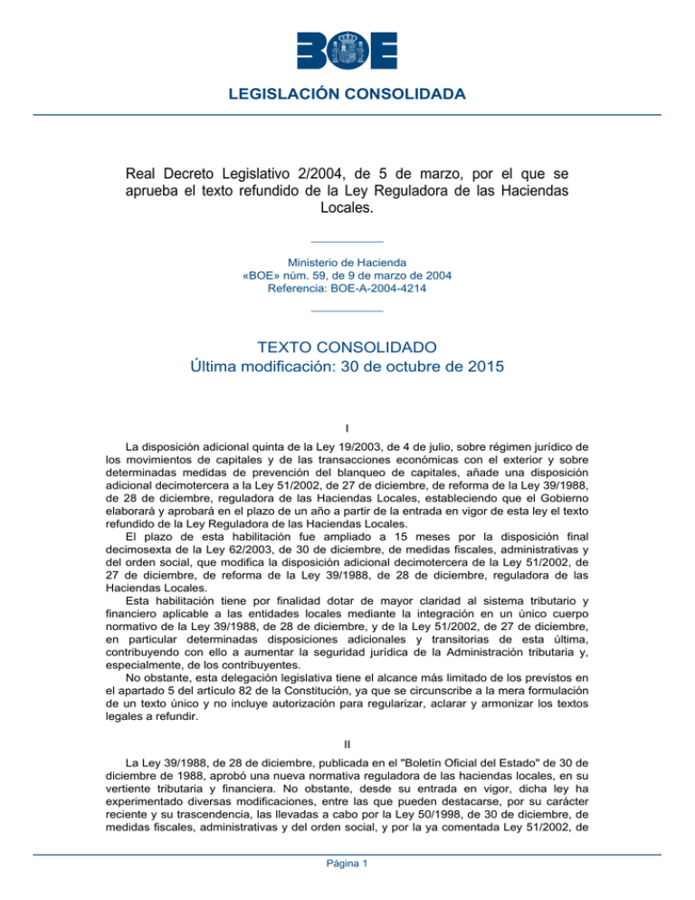 Real Decreto Legislativo 2/2004, De 5 De Marzo, Por El Que Se