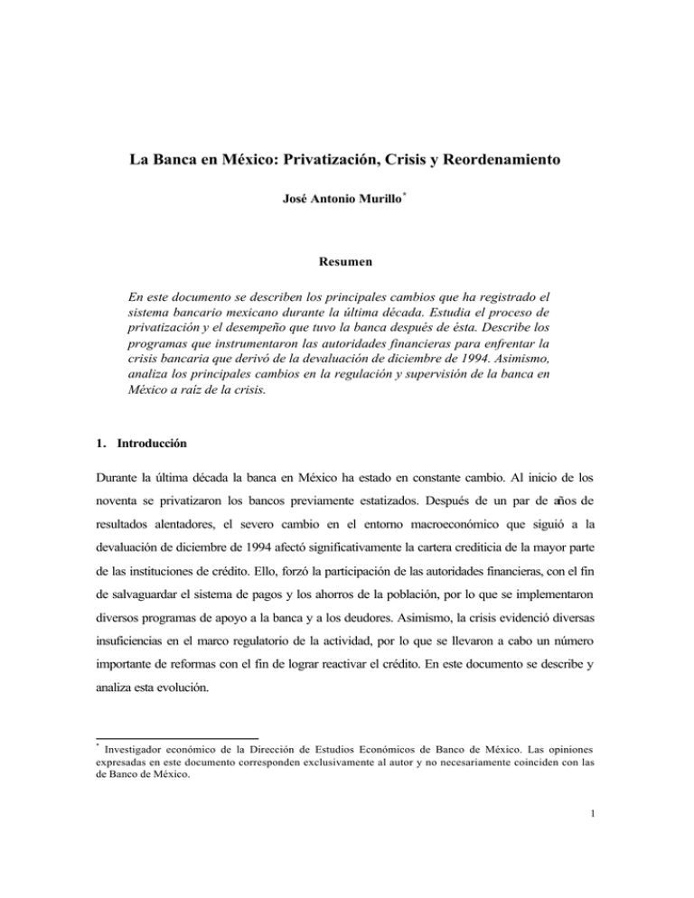 La Banca en México: Privatización, Crisis y Reordenamiento