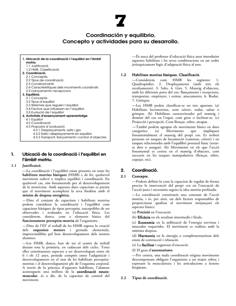 Coordinación Y Equilibrio. Concepto Y Actividades Para Su