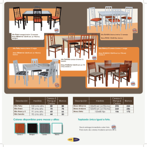 Colores disponibles para mesas y sillas: Tapizado único igual a foto.