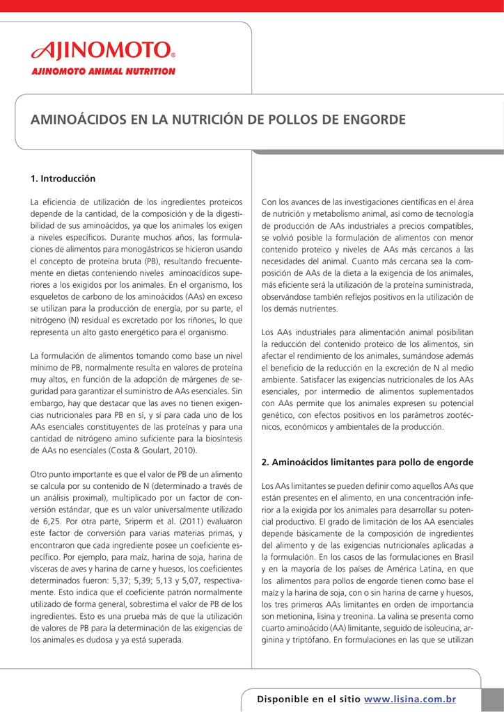 aminoacidos en pollos de engorde aminoacidos en pollos de engorde