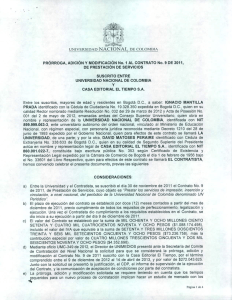 prorroga y adicion y modificacion 1 al contrato 9 de 2011 entre la