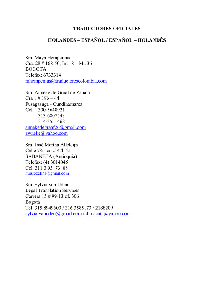 Traductores Oficiales Holandes Espanol Espanol