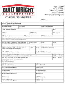 application for employment - Built Wright Construction