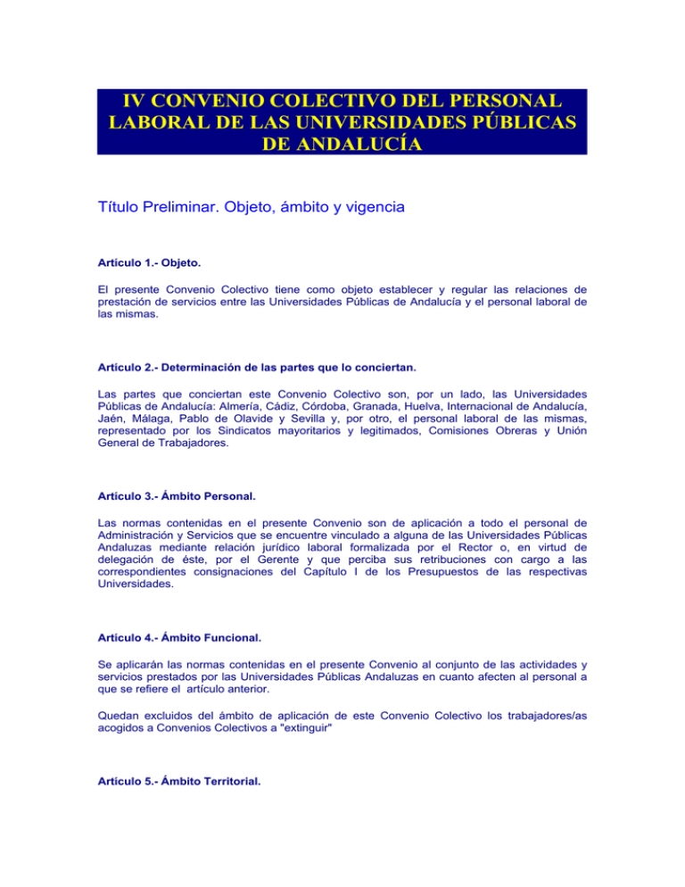 IV CONVENIO COLECTIVO DEL PERSONAL LABORAL DE LAS
