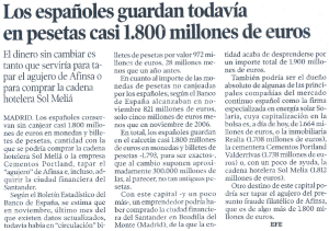 Los españoles guardan todavía en pesetas casi 1.800 millones de