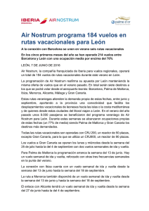 Air Nostrum programa 184 vuelos en rutas vacacionales para León
